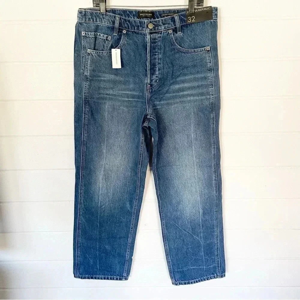 NWT Banana Republic High-Rise Straight Leg Jeans Medium Wash Size 32 (Waist 36”)